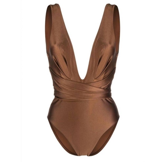 NWT ZIMMERMANN Raie Wrap Plunge One-Piece Swimsuit Tan Women’s Size Large - Picture 2 of 8